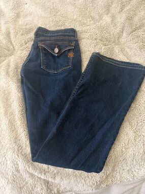 Miss Me Dark Blue Boot Cut Jeans with Embroidered Pocket